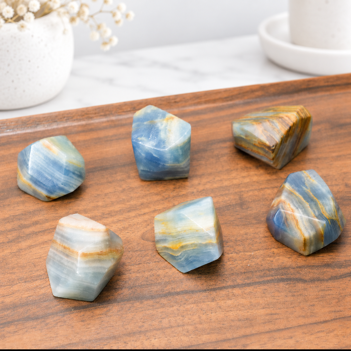 Blue Onyx Freeform Faceted Tumbles