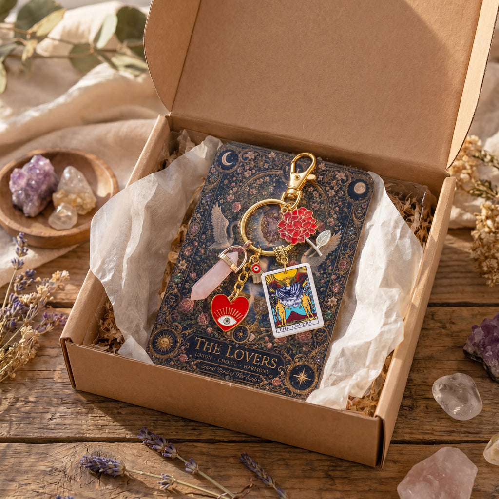 Tarot Crystal Keychain - The Lovers / The Empress / The High Priestess - Rose Quartz Love Charm