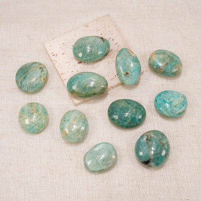 Amazonite Tumbled Palm Stone, Polished Amazonite Pocket Crystal for Meditation, Chakra Healing & Home Decor