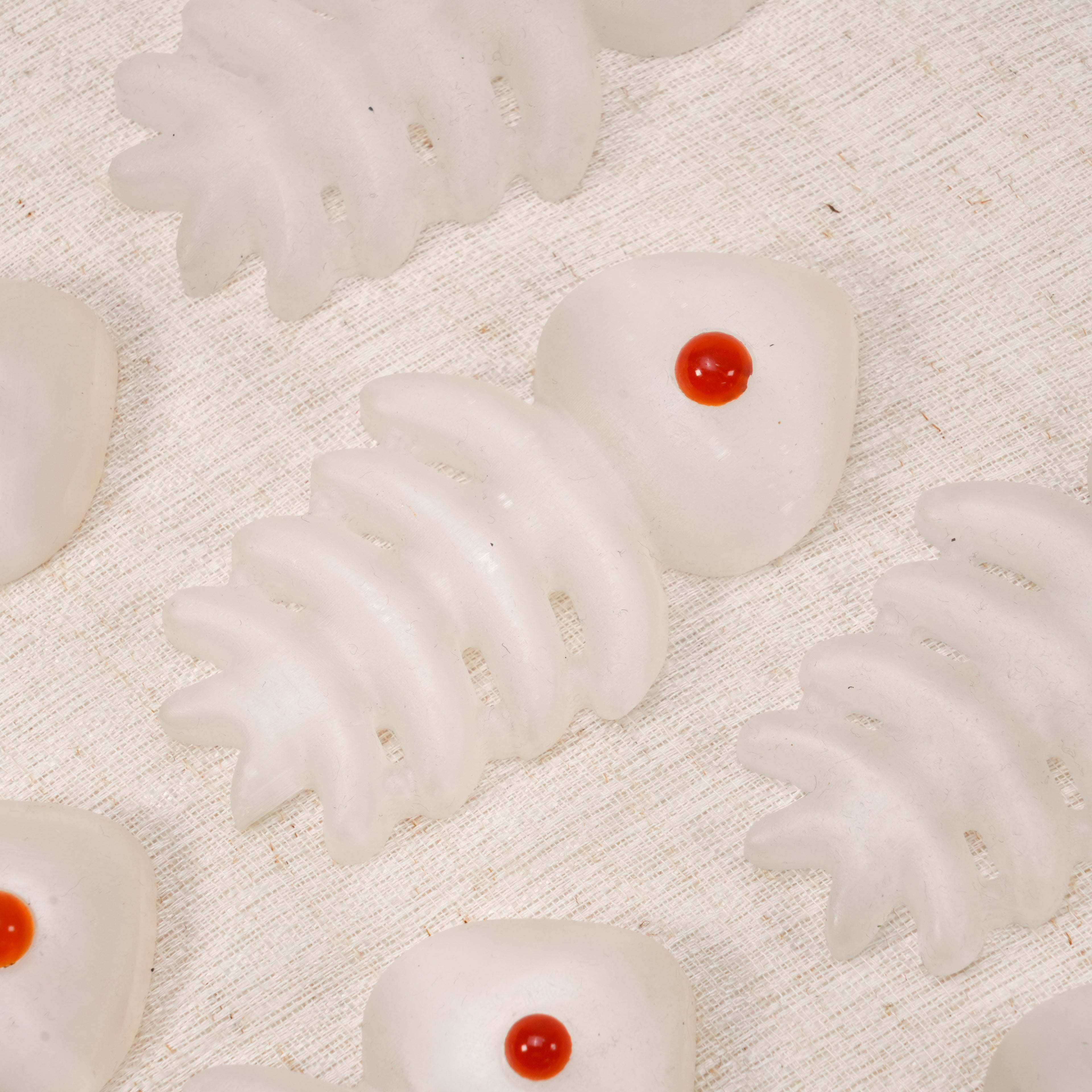 Selenite Fish Bone Carving With Red Agate Eye, Hand Carved Selenite Fish Skeleton Figurine Healing Crystal Witchy Desk Decor Gift