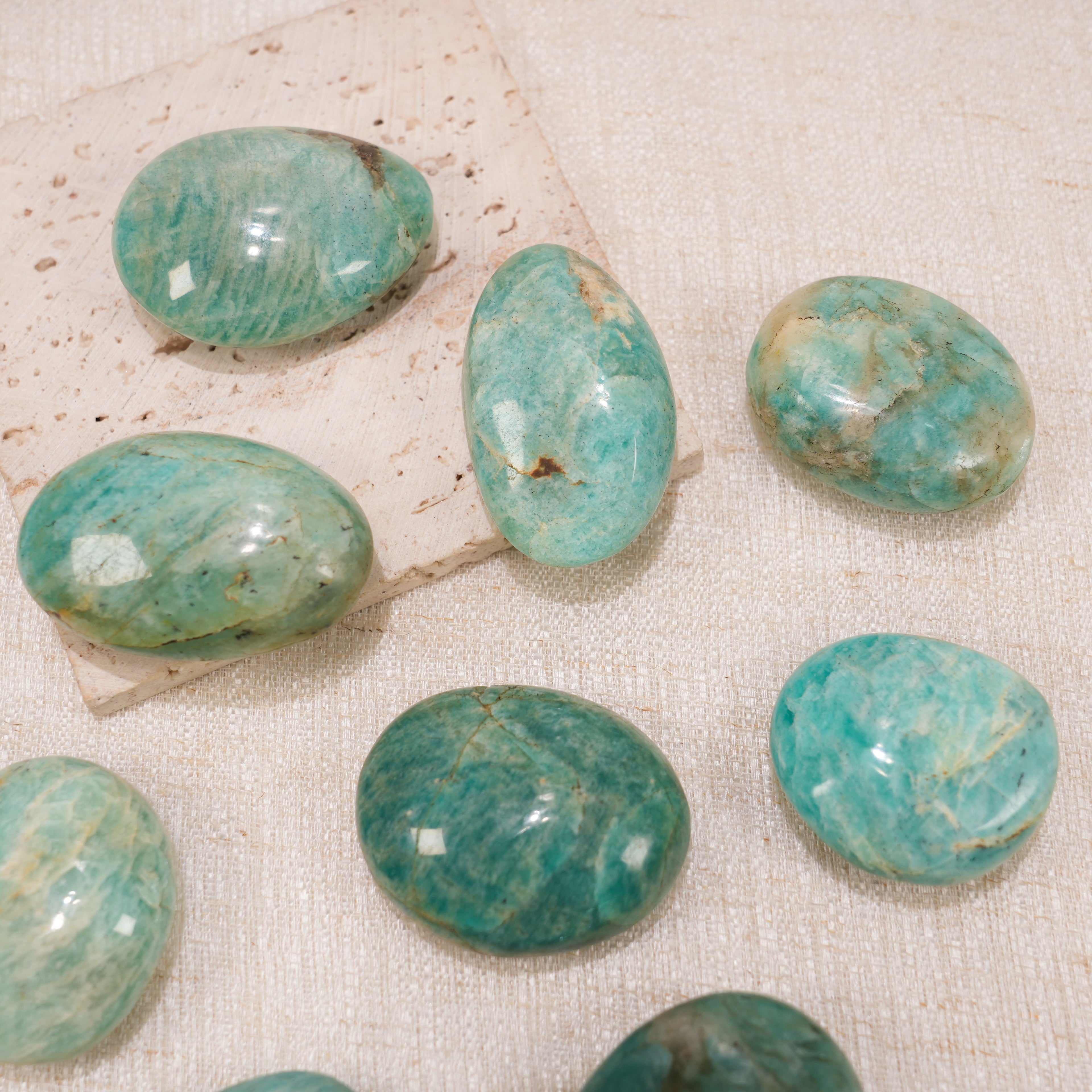Amazonite Tumbled Palm Stone, Polished Amazonite Pocket Crystal for Meditation, Chakra Healing & Home Decor