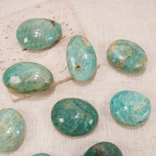 Amazonite Tumbled Palm Stone, Polished Amazonite Pocket Crystal for Meditation, Chakra Healing & Home Decor
