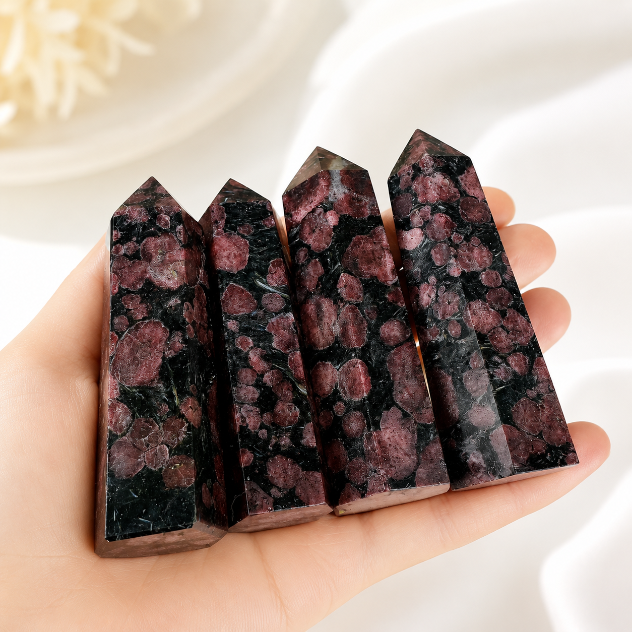 Garnet in Black Matrix Crystal Tower | Polished Obelisk Point for Grounding & Passion