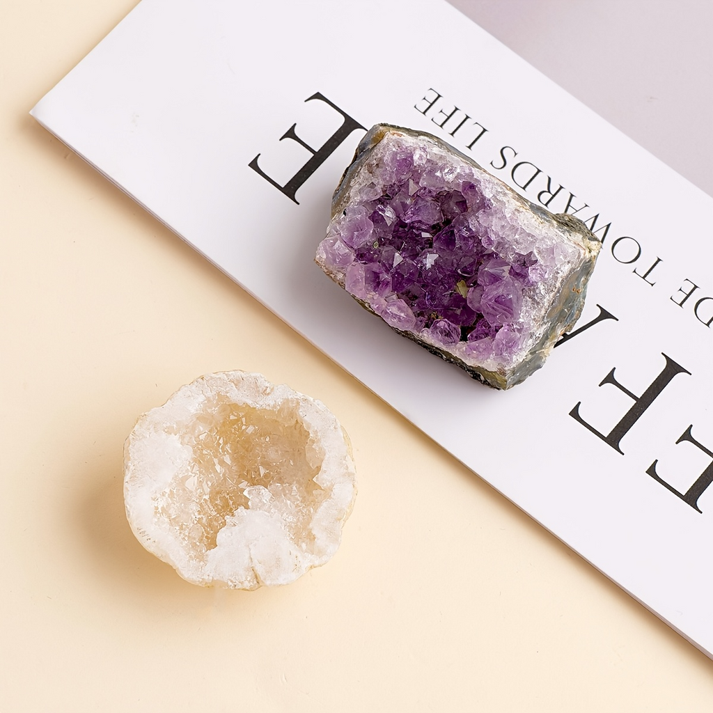 Natural Healing Crystal Gift Box Kit, Rose Quartz Heart Palm Stone, Amethyst Cluster, Clear Quartz Geode Agate, 7 Chakra Polished Tumbled Stones Set For Meditation, Home Desk Decor, Valentine’s Day Jewelry Making Gift