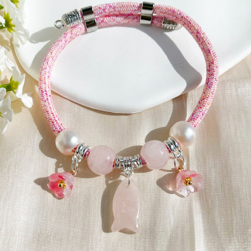 Rose Quartz Fish Pendant Pet Collar – Adjustable Necklace for Cats & Dogs