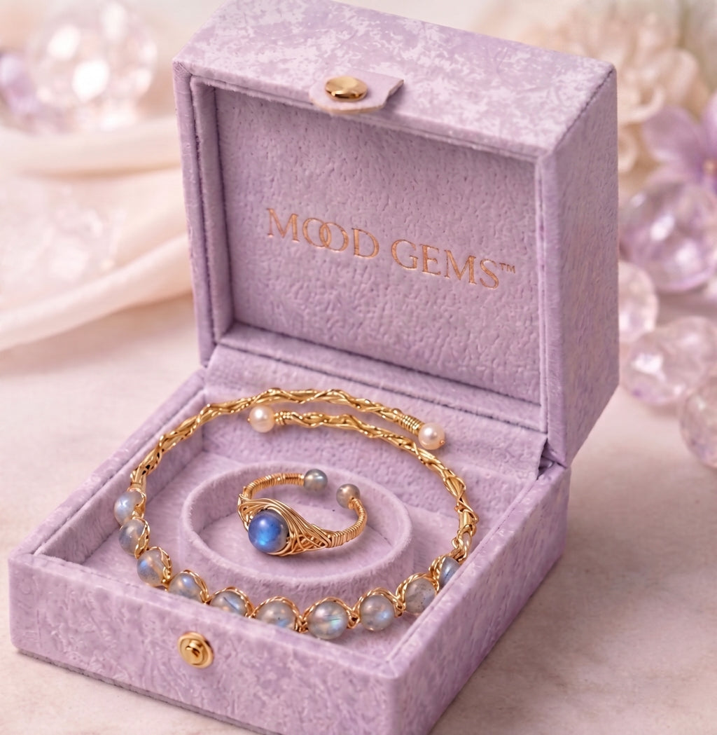 Adjustable Labradorite Bracelet & Ring Set