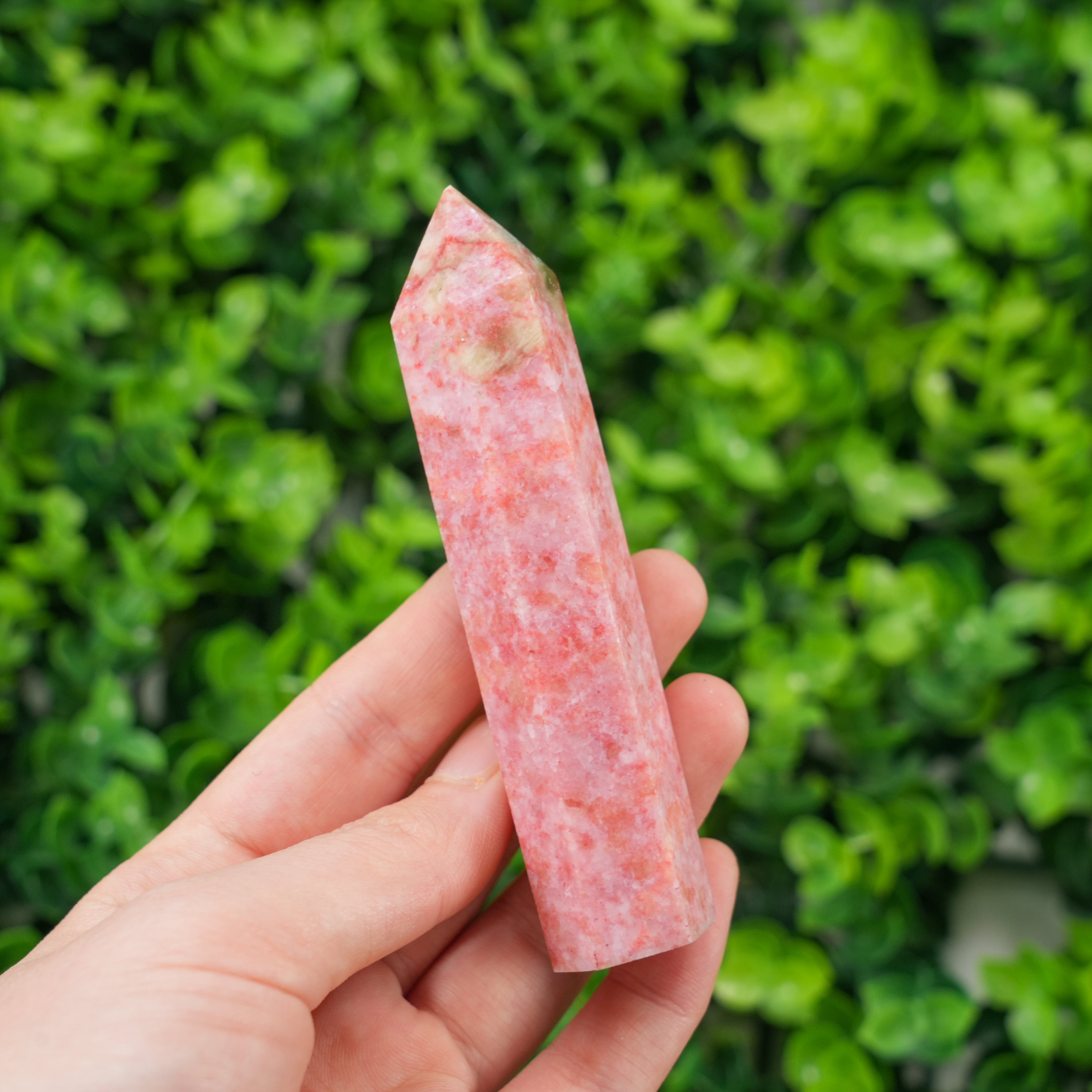 Thulite Crystal Point – Natural Thulite Single Terminated Wand, Polished Pink Crystal Tower for Healing, Meditation, Energy Work, Home Decor & Collection