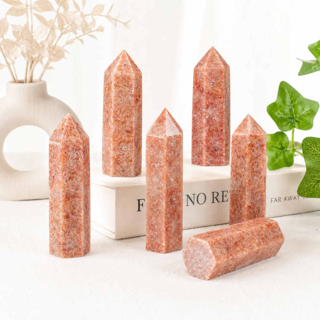 Sunstone Crystal Tower Obelisk, Polished Point Wand for Energy Healing & Home Decor