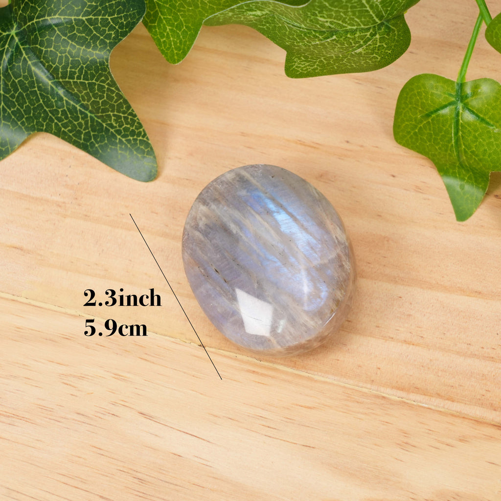 Natural Blue Moonstone Palm Stone, Polished Crystal Worry Stone for Stress Relief