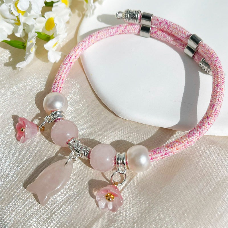 Rose Quartz Fish Pendant Pet Collar – Adjustable Necklace for Cats & Dogs