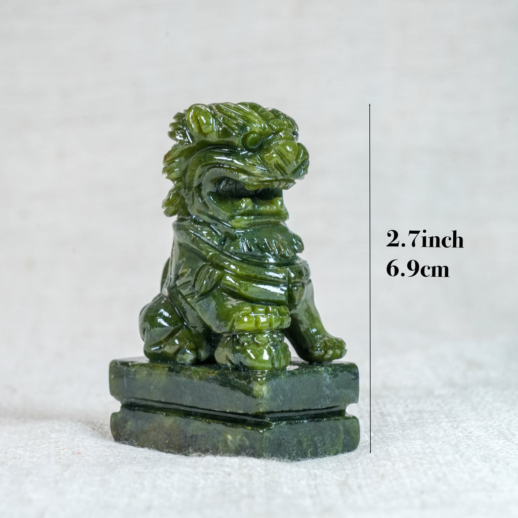 Pair Natural Xiuyu Jade Fu Foo Dog Statues, Chinese Guardian Lion Stone Carving Set, Auspicious Green Jade Lion Figurines Home Decor Ornament