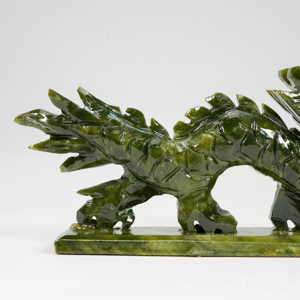 Natural Green Jade Dragon Statue with Base, 7.4 Inch Hand Carved Chinese Feng Shui Dragon Ornament, Real Jade Dragon Holding Pearl Sculpture for Home Office Wealth Luck Decor