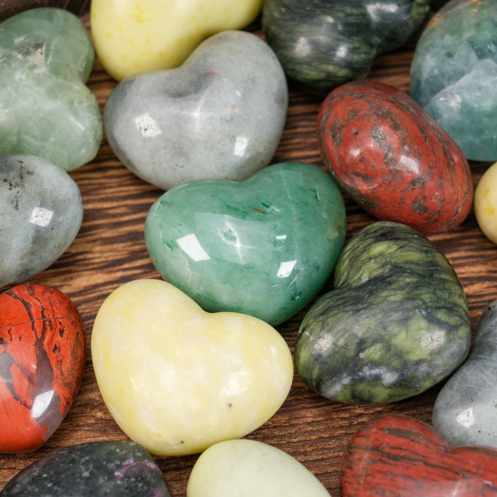 Assorted Natural Heart-Shaped Crystal Palm Stones | Healing Love & Balance Crystals