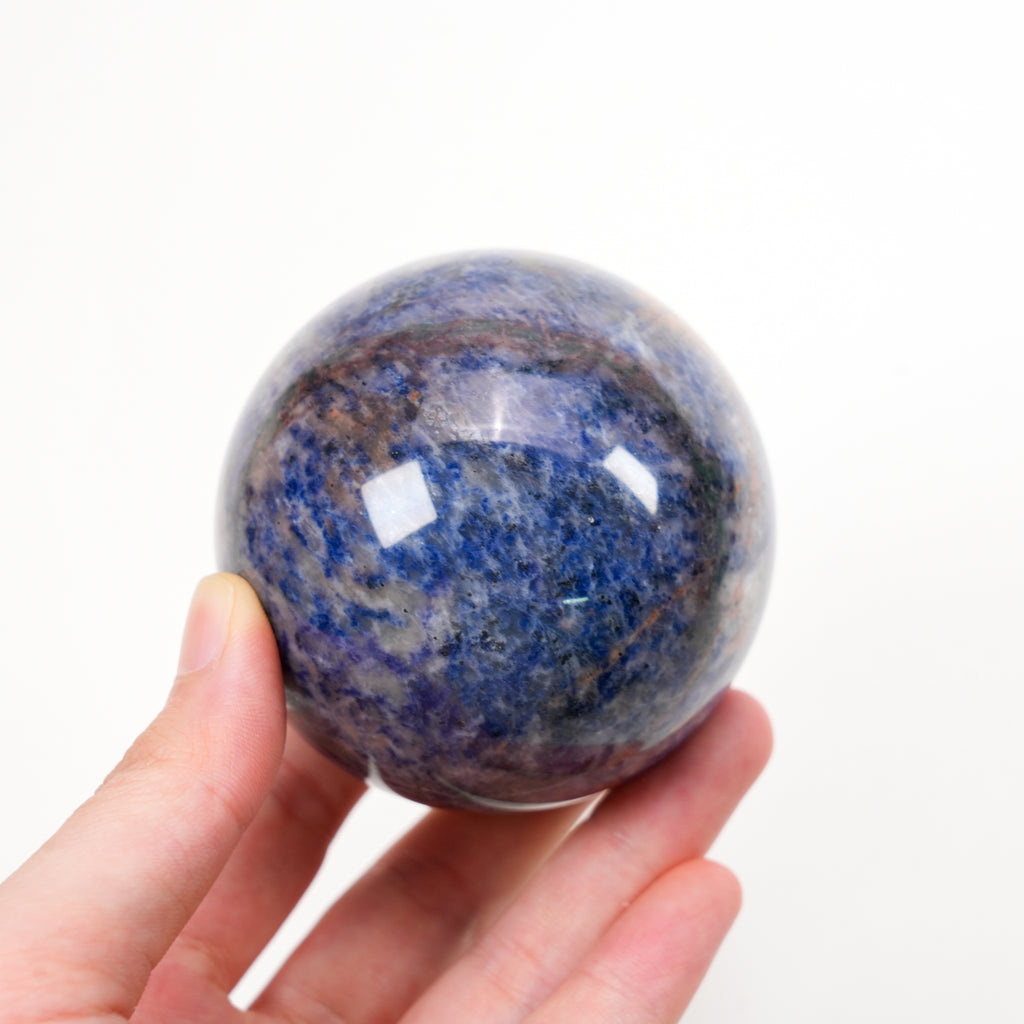 Natural Sodalite Sphere 6.6cm (2.6in) | Hand‑Polished Blue White Veined Mineral Orb