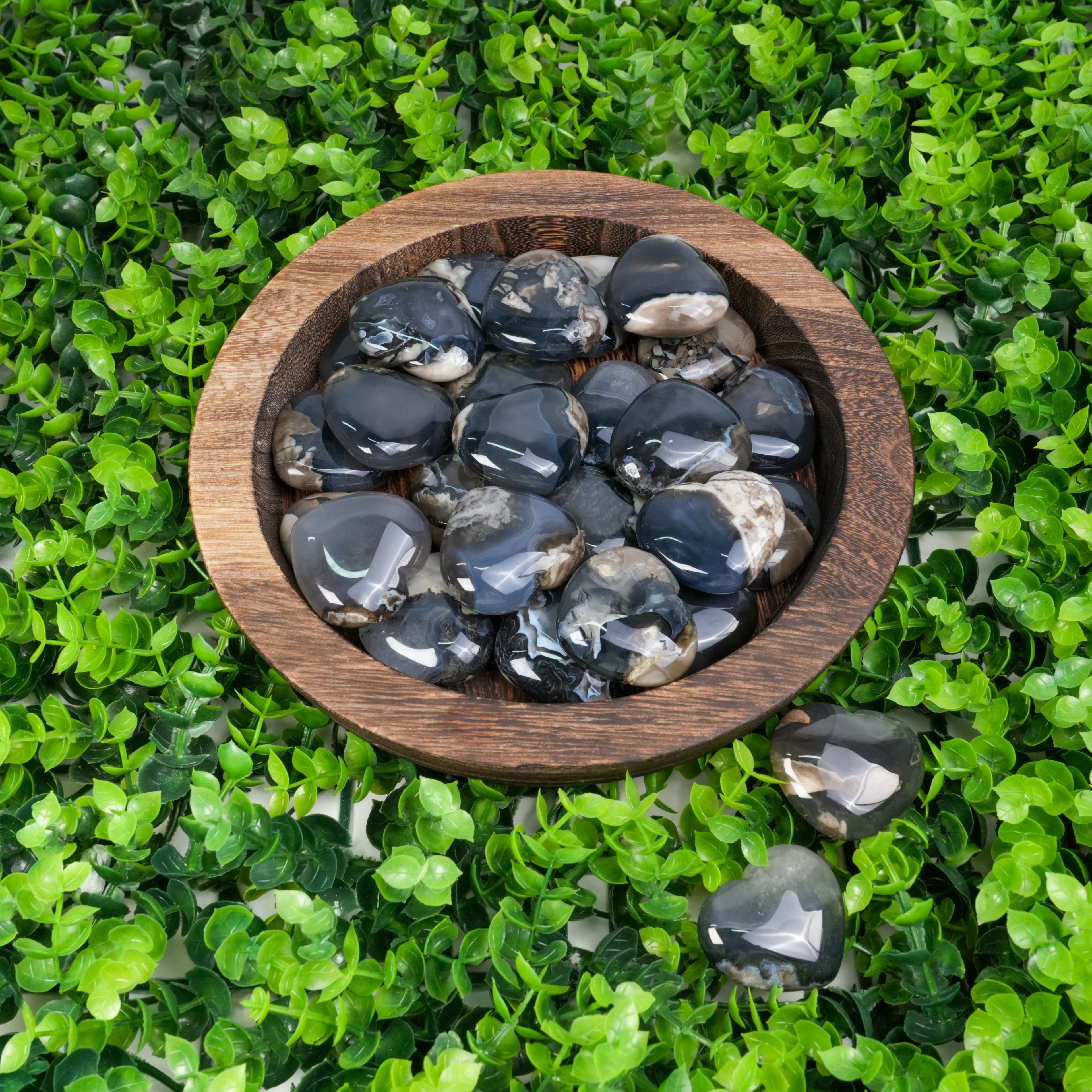 Volcano Agate Heart Crystal | Polished Black Volcanic Agate Palm Stone for Grounding & Protection