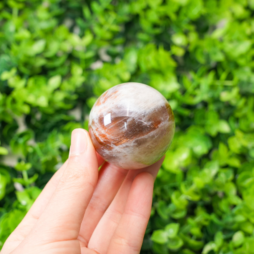 Orange Moonstone Mini Sphere | Tiny Healing Crystal, Portable Pocket Stone & Home Decor