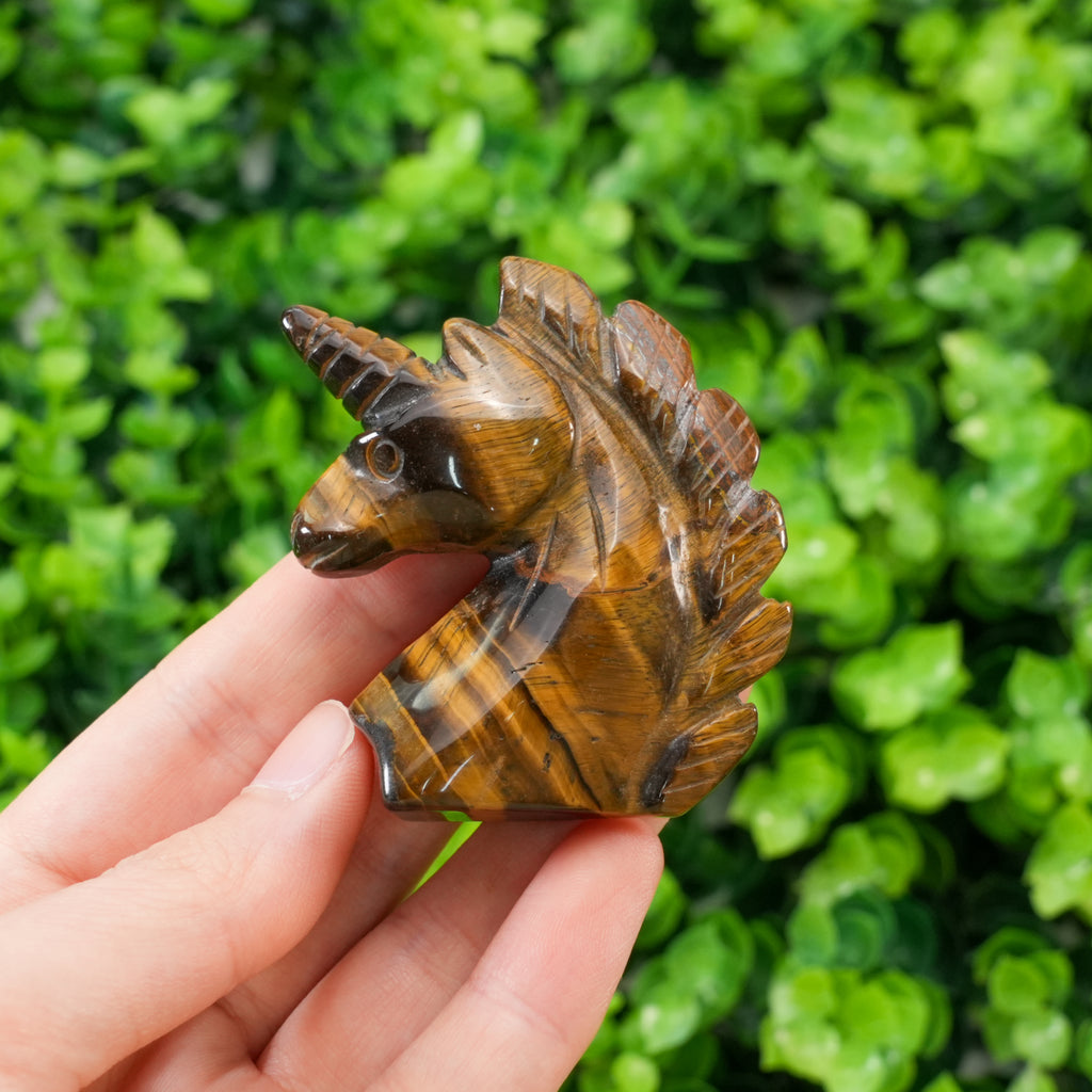 Tiger Eye Unicorn Carving | Handcrafted Crystal Figurine, Spiritual Talisman & Home Décor