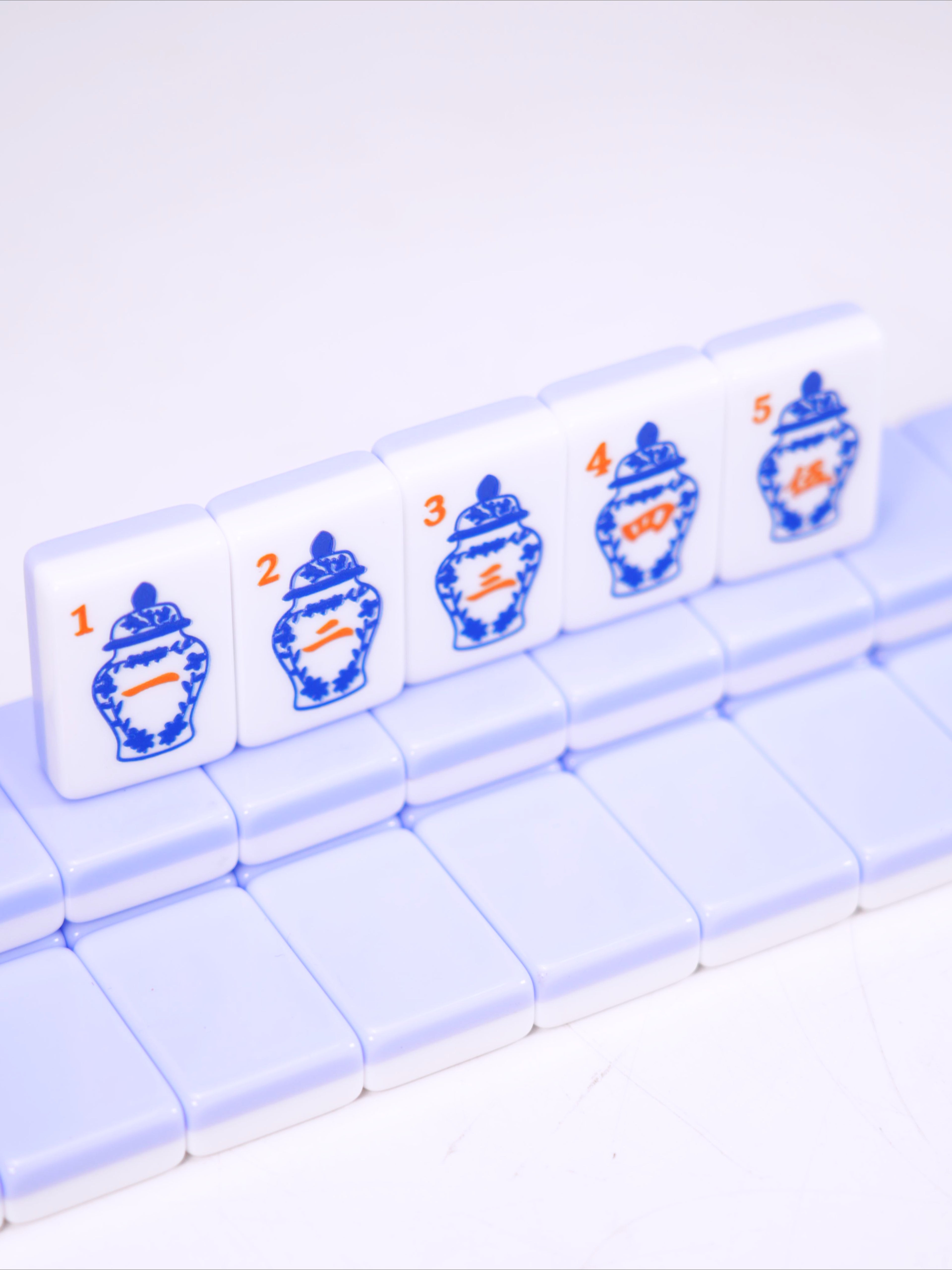Blue Porcelain Mahjong Tile Set