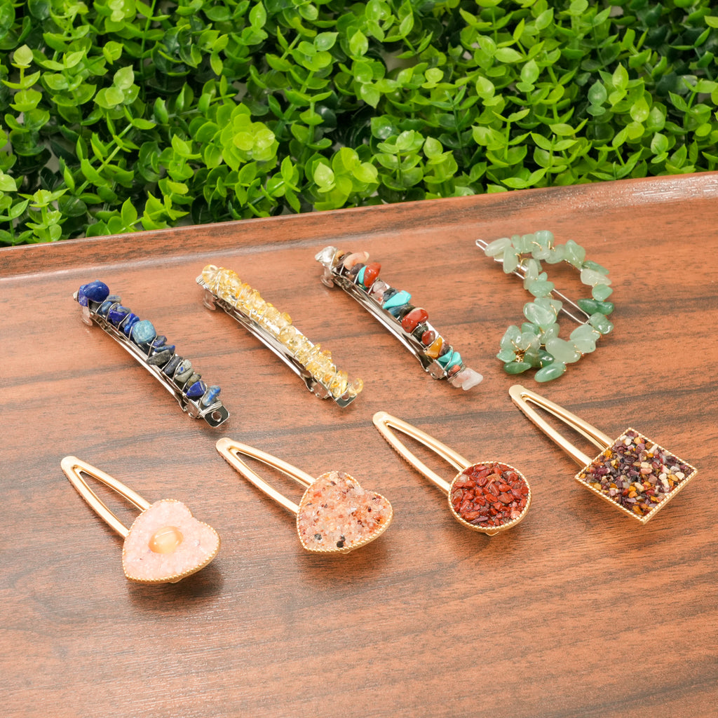 Natural Crystal Hair Clips -Healing Gemstone Hairpins, Handmade Stone Hair Barrettes for Women, Spiritual Boho Hair Accessories