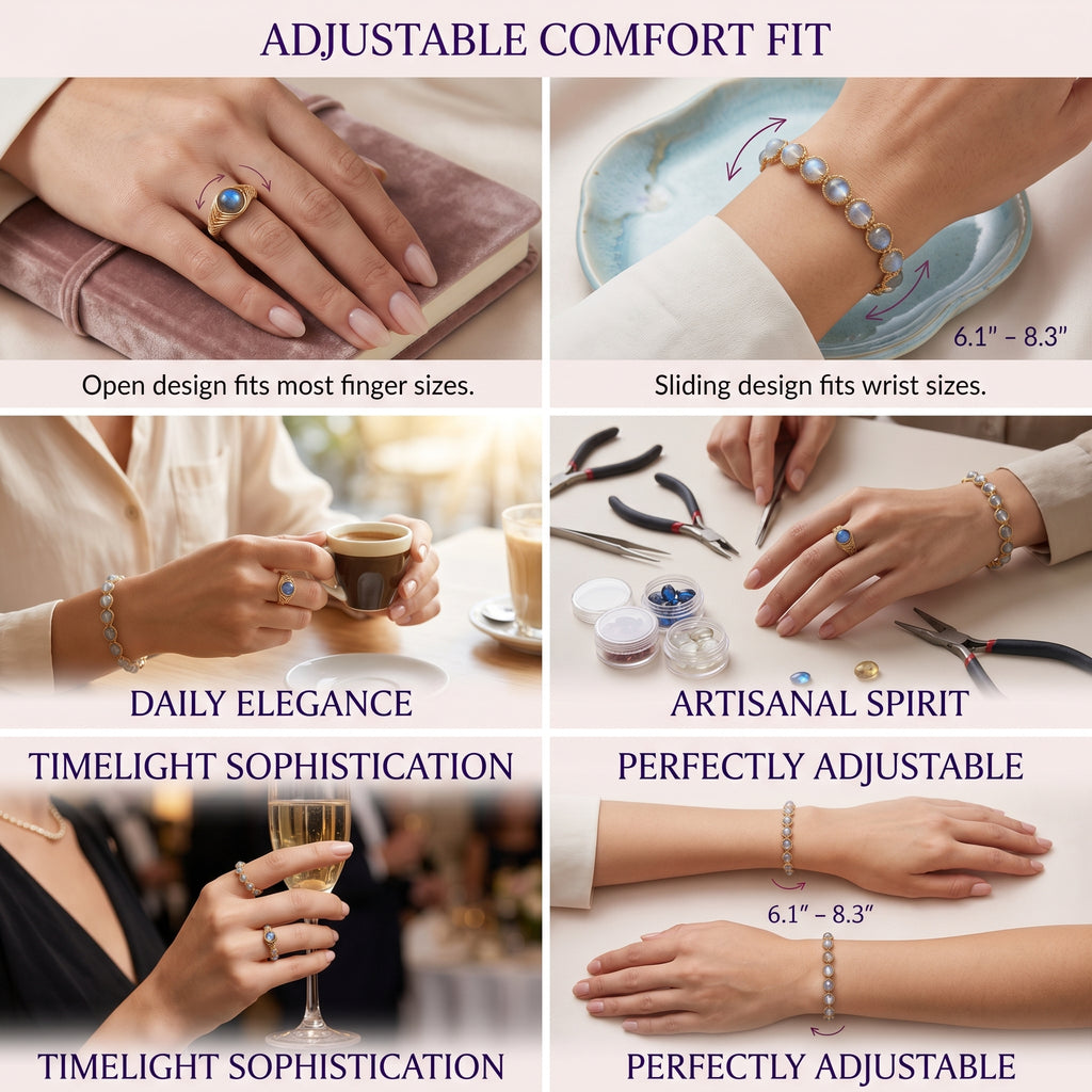 Adjustable Labradorite Bracelet & Ring Set