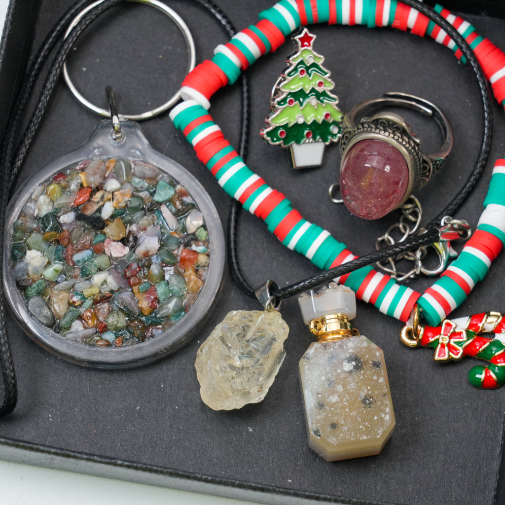 Crystal Jewelry Gift Box | 6-8 Pieces Necklace, Bracelet, Ring, Keychain & Crystal Accessories Set with Luxury Packaging
