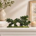 Natural Green Jade Dragon Statue with Base, 7.4 Inch Hand Carved Chinese Feng Shui Dragon Ornament, Real Jade Dragon Holding Pearl Sculpture for Home Office Wealth Luck Decor