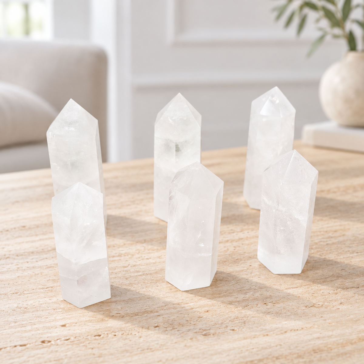 Clear Quartz Crystal Tower, Polished Single Point Wand for Meditation, Spiritual Balance & Desk Decoration