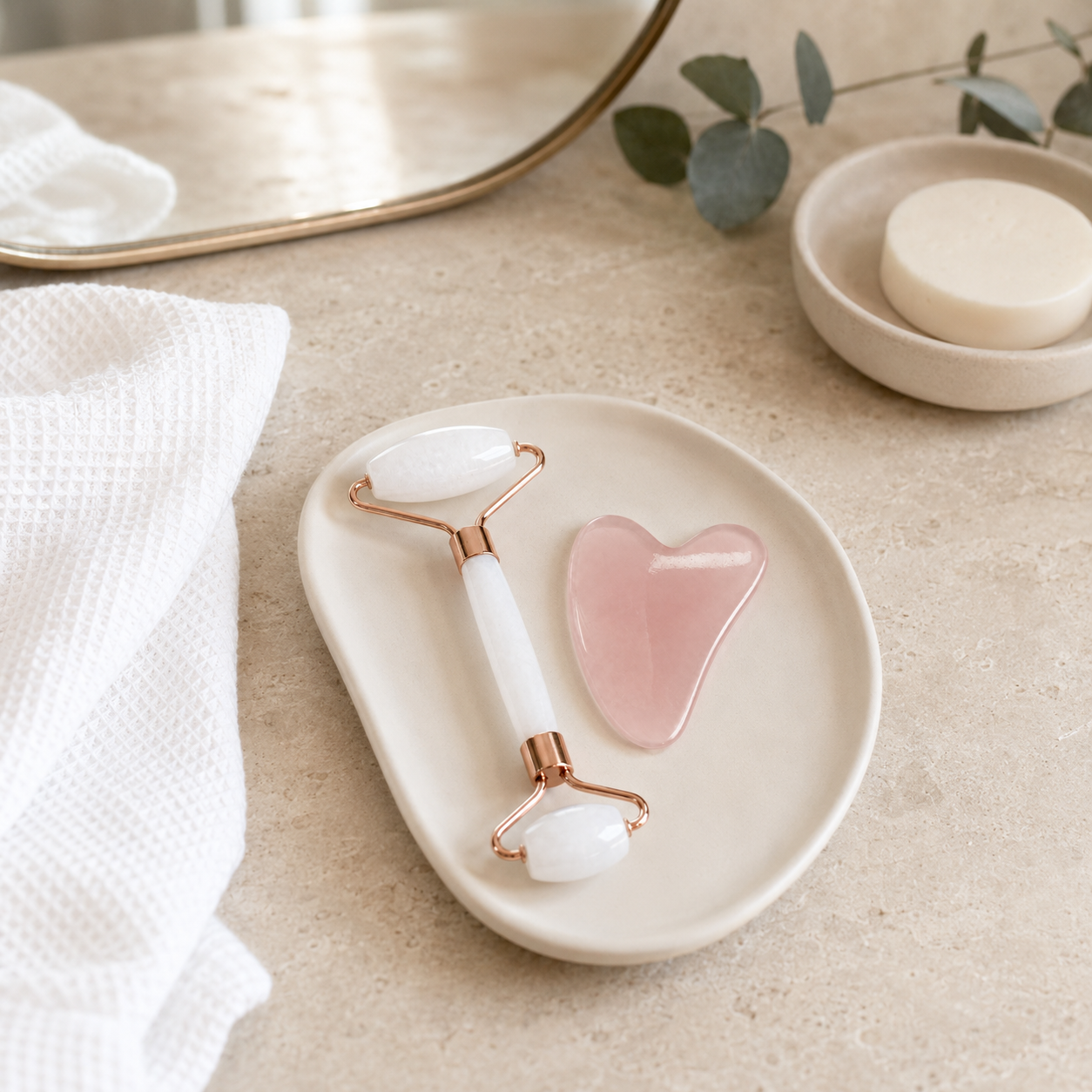 Rose Quartz Facial Roller & Gua Sha Stone Gift Set