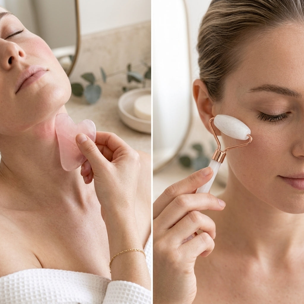 Rose Quartz Facial Roller & Gua Sha Stone Gift Set