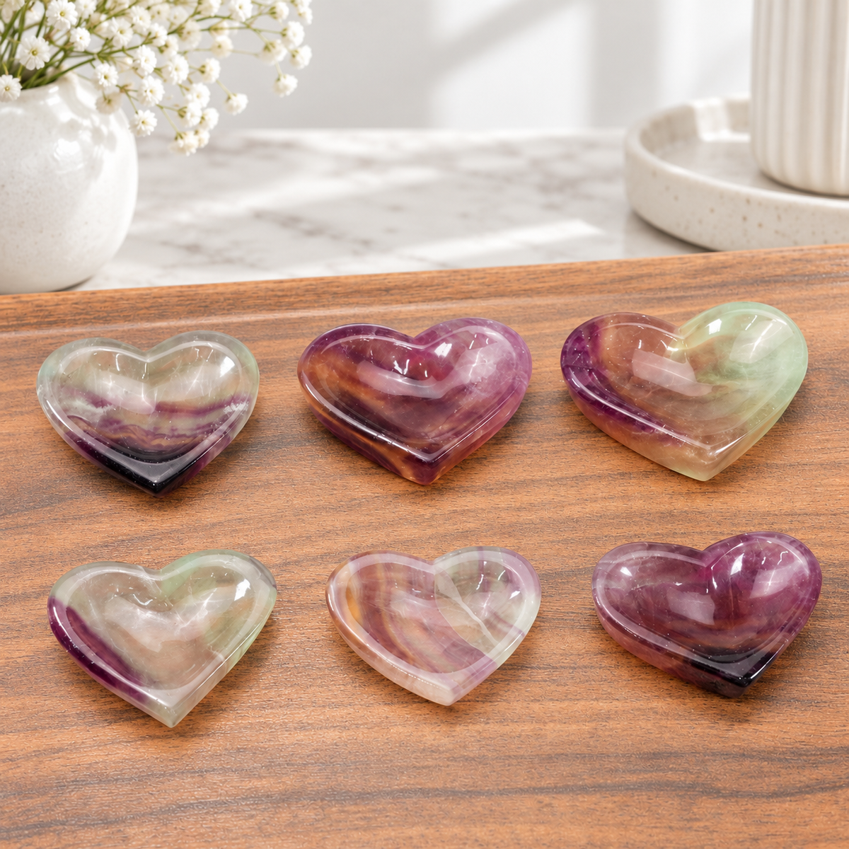Candy Fluorite Heart Bowl | Colorful Crystal Bowl for Healing, Home Decor & Small Storage