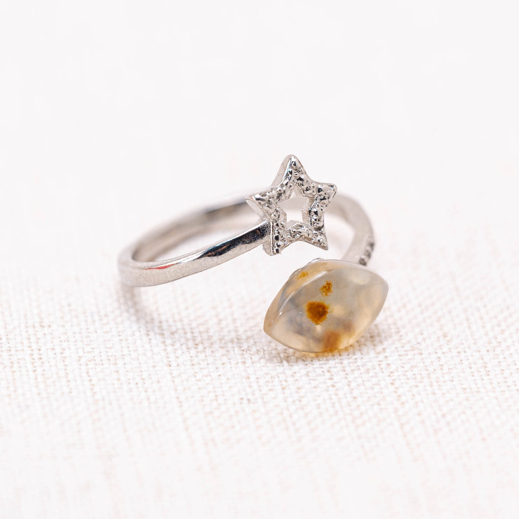Ocean Jasper Star Ring with unique patterns.