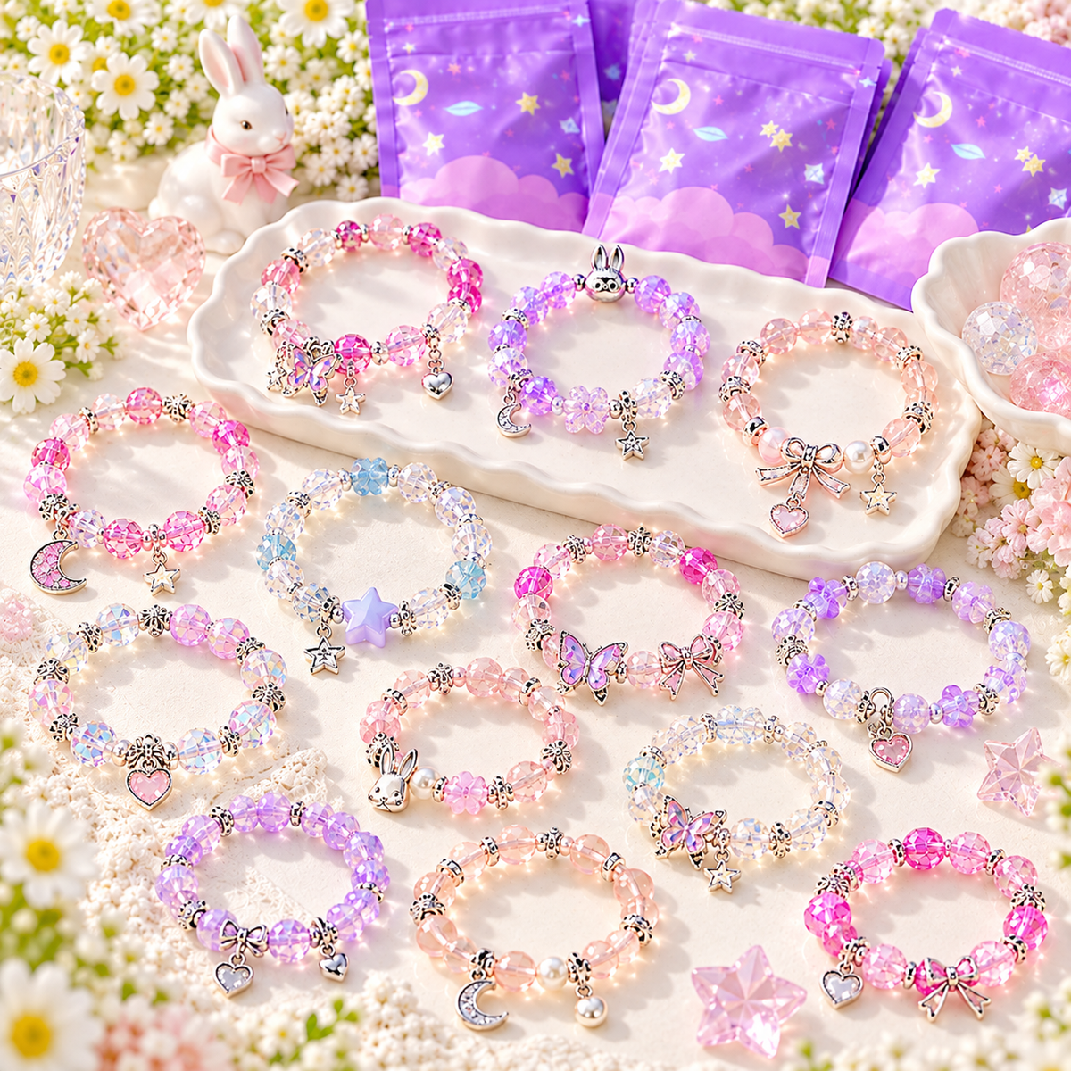 Handmade Glass Bead Bracelets | Random Bulk Grab Scoop, Each Bracelet with Capsule Container