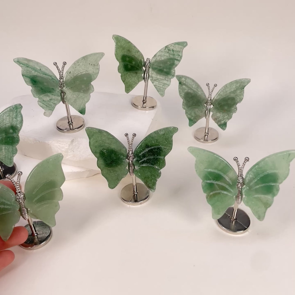 Natural Green Aventurine Butterfly Crystal Carving with Metal Stand, Decorative Crystal Ornament