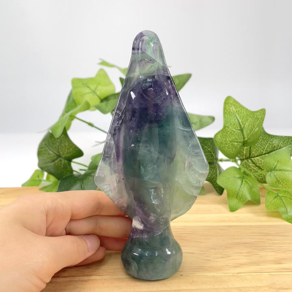Fluorite Virgin Mary Statue, Natural Rainbow Fluorite Crystal Healing Figurine, Home Decor Spiritual Gift