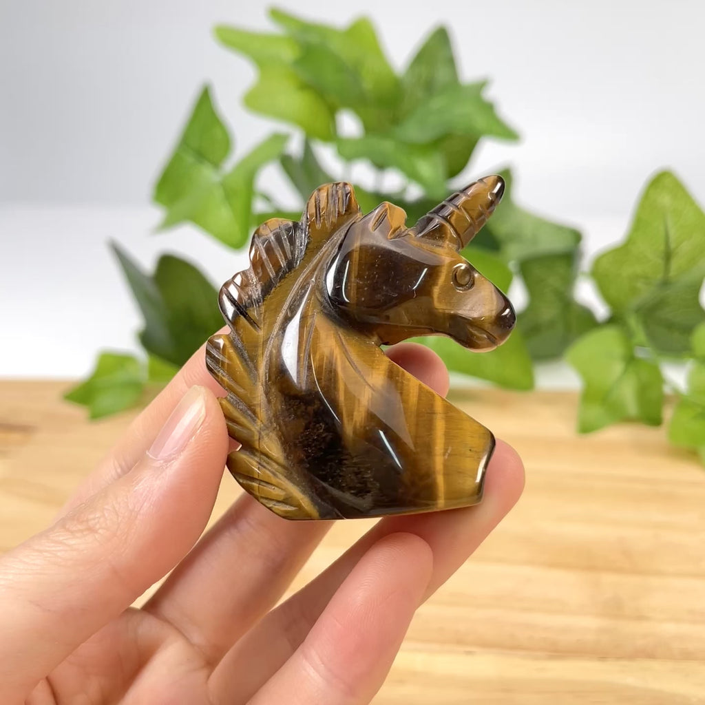 Tiger Eye Unicorn Carving | Handcrafted Crystal Figurine, Spiritual Talisman & Home Décor