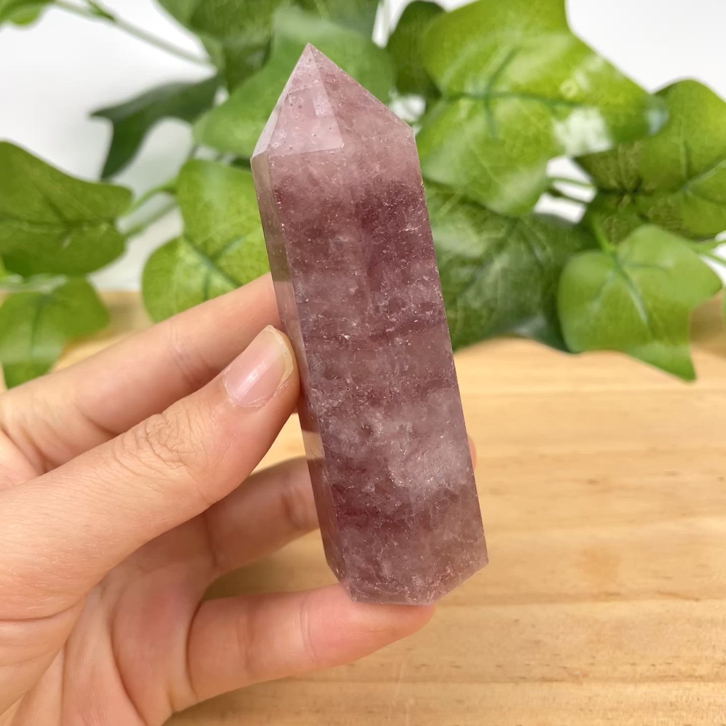 Strawberry Quartz Crystal Point Tower | Polished Single Terminated Wand for Emotional Healing, Self‑Love Energy & Home Spiritual Decor | Meditation Crystal Gift