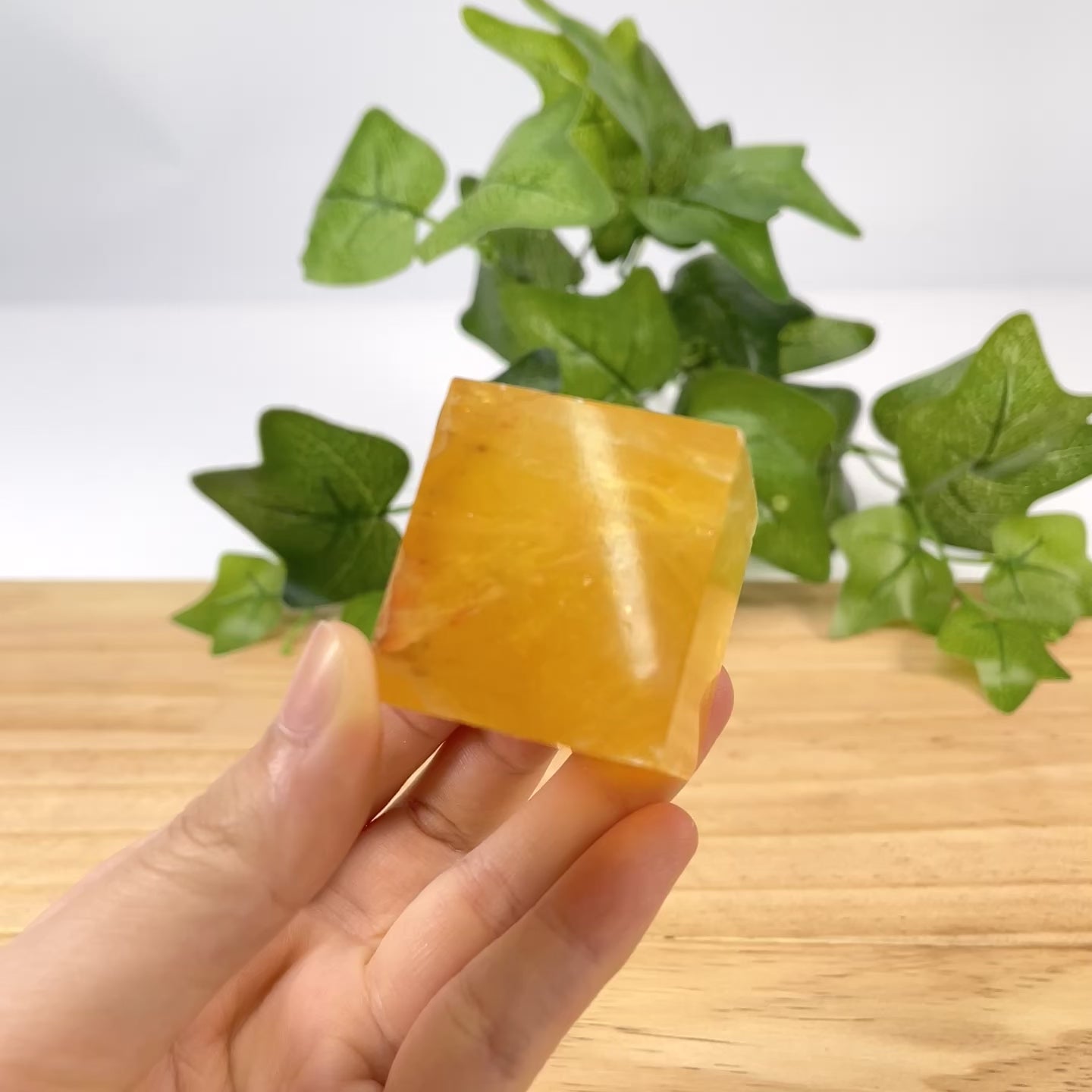 Yellow Fluorite Cube | Polished Healing Crystal for Energy Balance & Home Decor